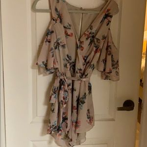 Cream Floral Belted Romper